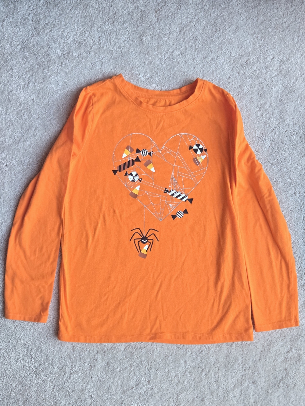 Cat & Jack Orange Long-Sleeve Heart & Spider Graphic Tee